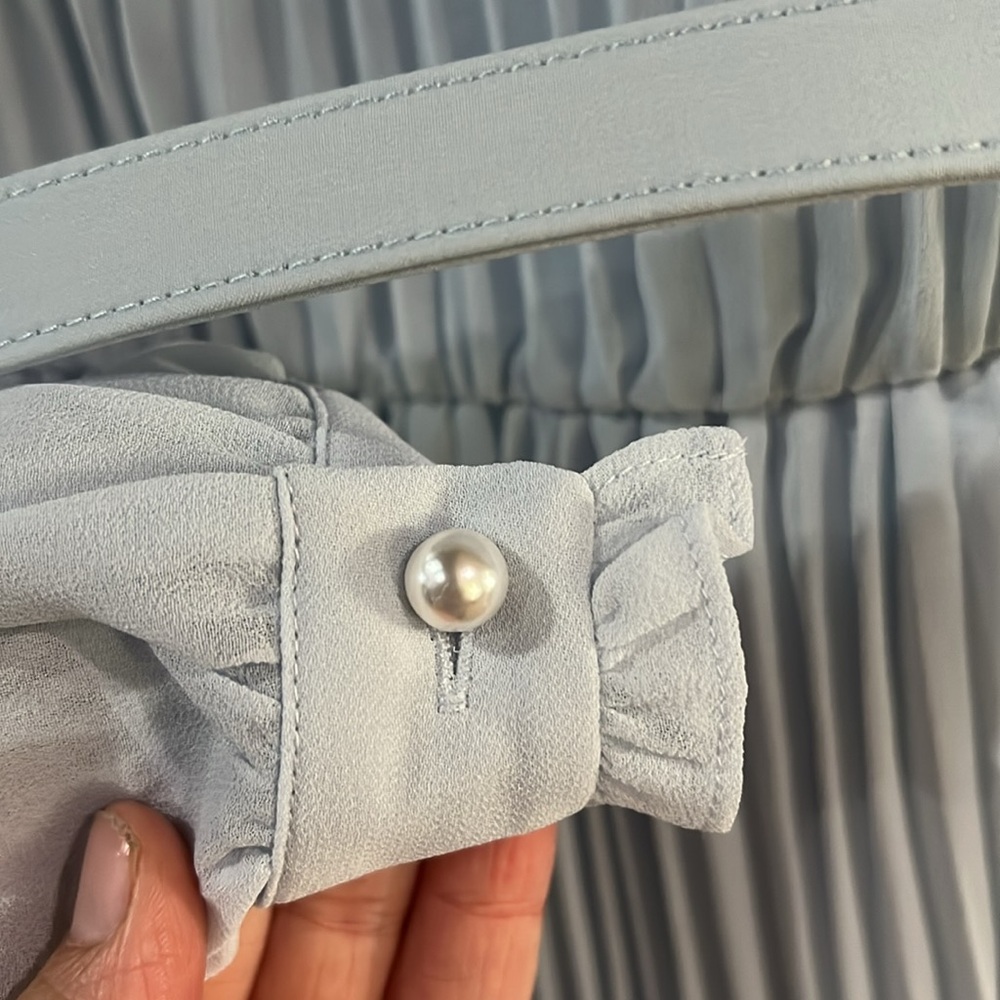 SELF-PORTRAIT Broderie Collar Chiffon Mini Dress In Light Blue - Picture 8 of 8